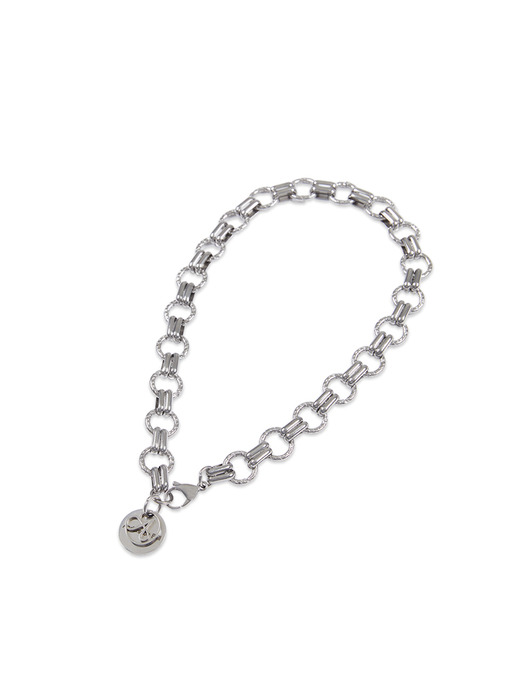 UNISEX DOUBLE RING CHAIN NECKLACE aaa253u(SILVER)