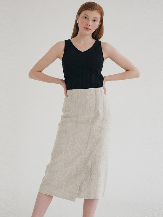linen wrap skirt (light beige)