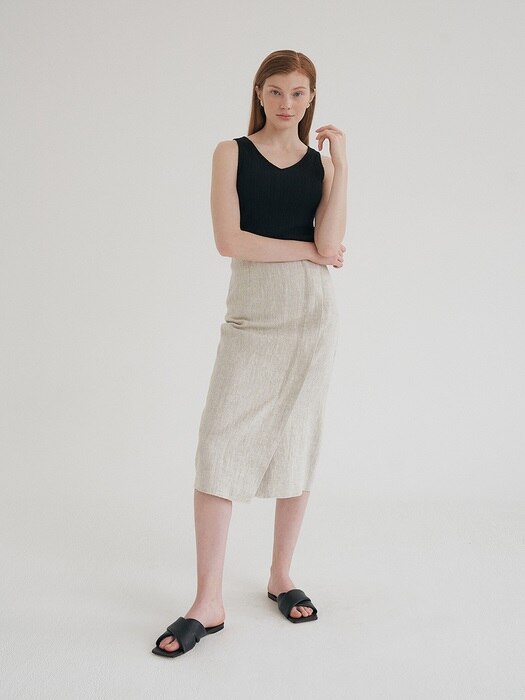 linen wrap skirt (light beige)
