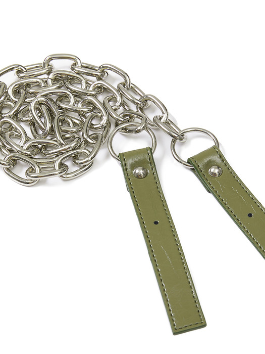 Wrinkle Leather Buckle Chain Strap in Olive_VX0AX0700