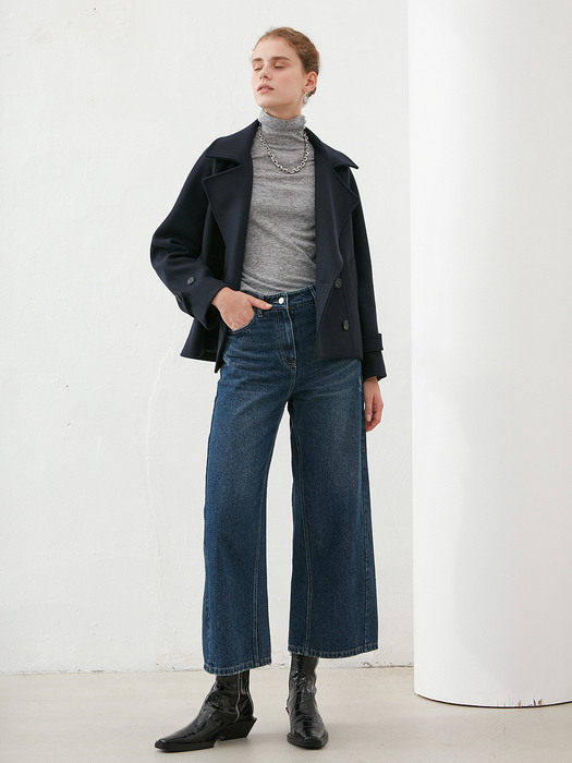 HIGHRISE WIDE LEG JEANS in Navy