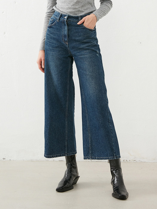 HIGHRISE WIDE LEG JEANS in Navy