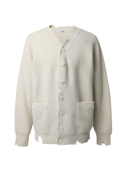 PULLED OUT LAMBSWOOL CARDIGAN / O.WHITE