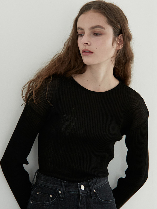 ouie310 linen seethrough knit (black)