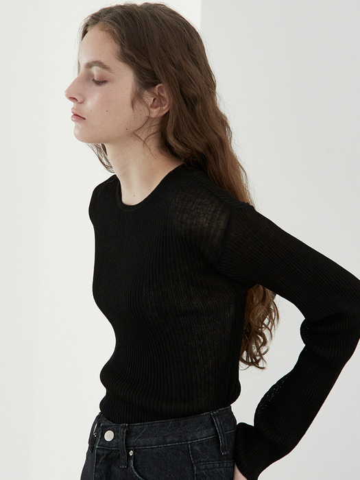 ouie310 linen seethrough knit (black)