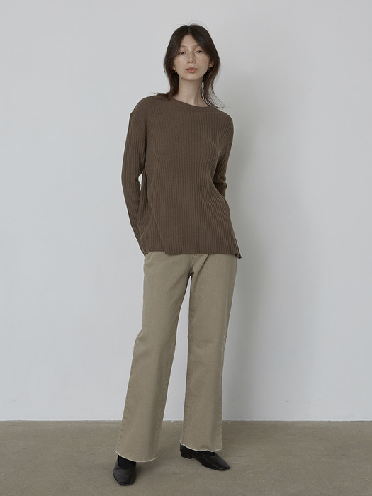 WARMER KNIT TOP-KHAKI BROWN