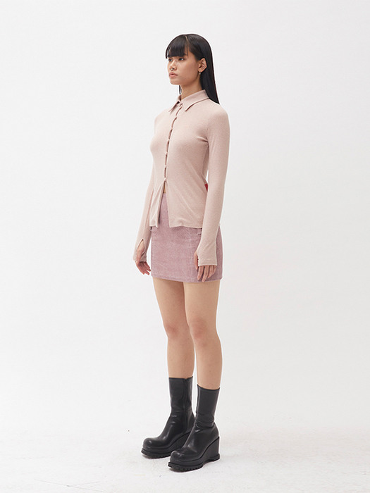 BUTTON-UP COTTON CARDIGAN - PINK