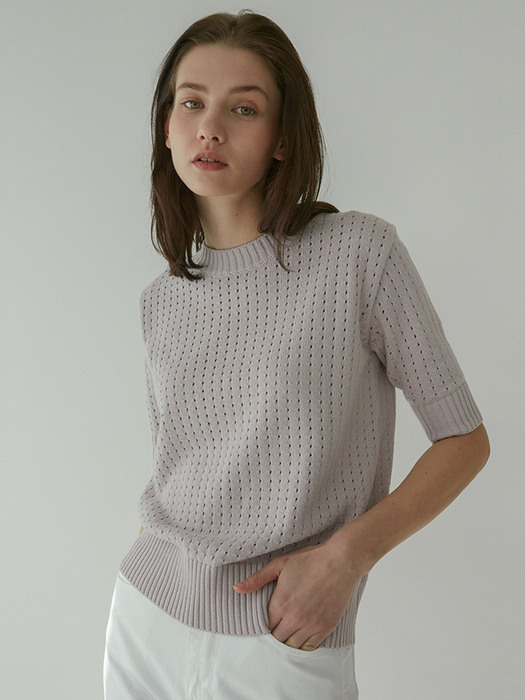 [Woman] Textured Short Sleeve Sweater (Lilac)