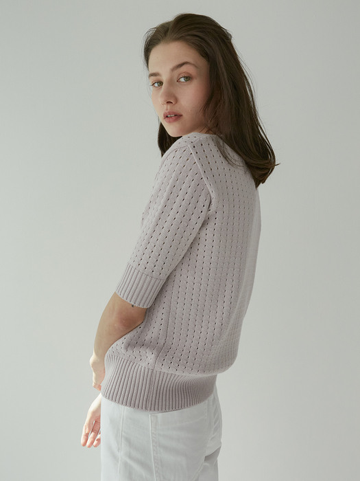 [Woman] Textured Short Sleeve Sweater (Lilac)