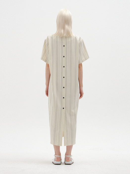 STACEY Short Sleeve Dress - Light Beige Stripe
