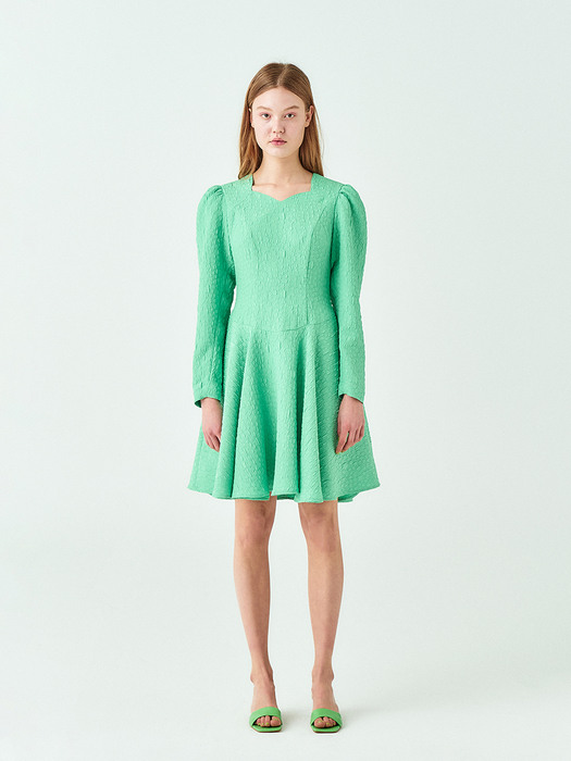 Jacquard Flare Dress in Green