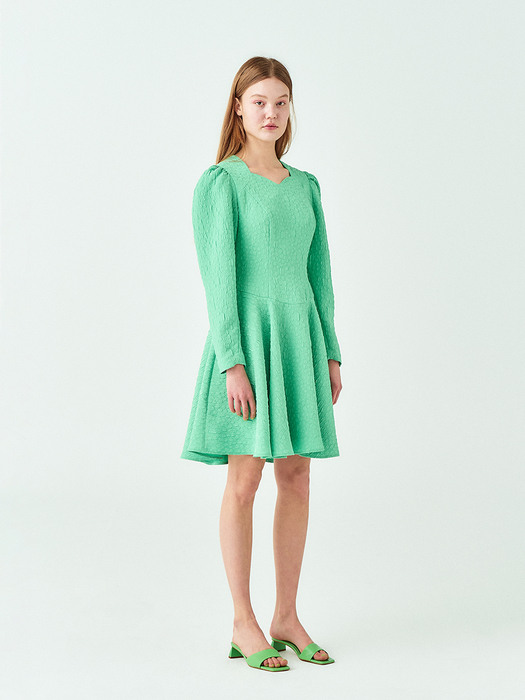 Jacquard Flare Dress in Green