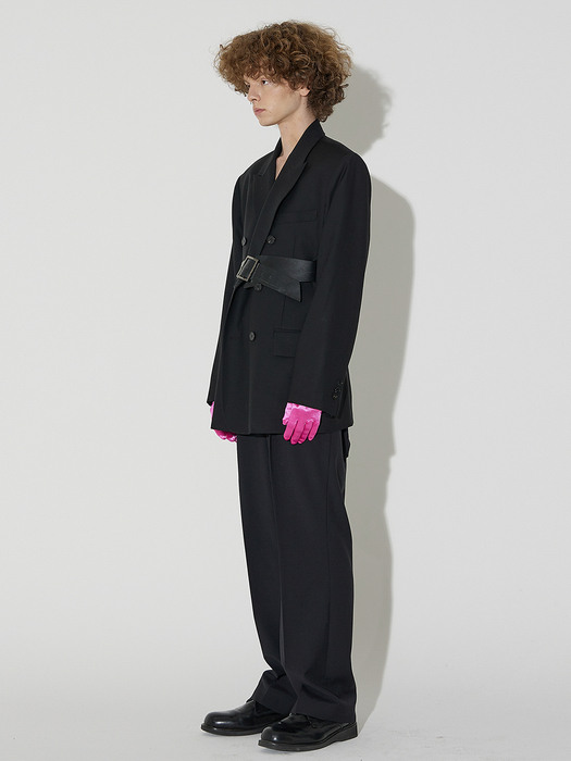 Two Tuck Long Wide Trousers(Italy wool)(Black)