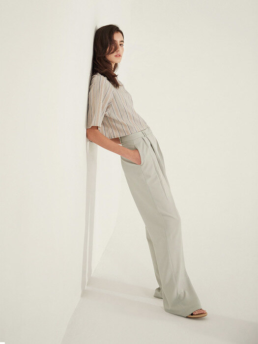 Q_TWO TUCK WIDE PANTS_Grey