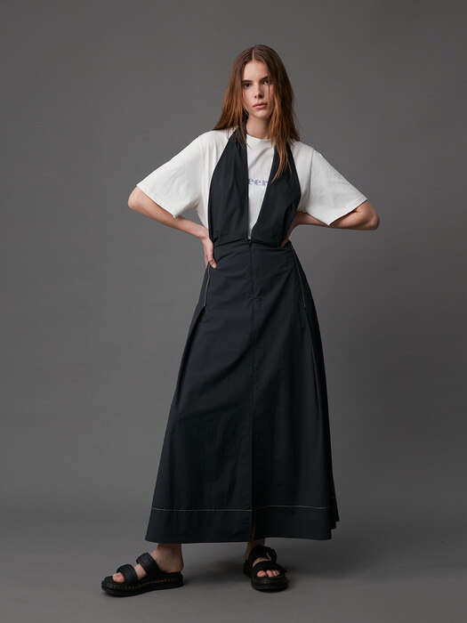 Skirt Dress Solid Wide Strap Navy