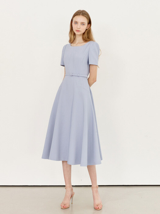 JULIA Scoop-neck flared dress (Cornflower blue/Pink lavender)