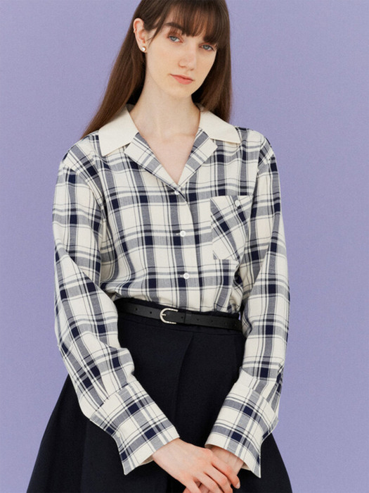 NYHAVN V-neck collar check shirt (2colors)