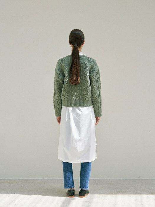 Cable wool cardigan (olive)