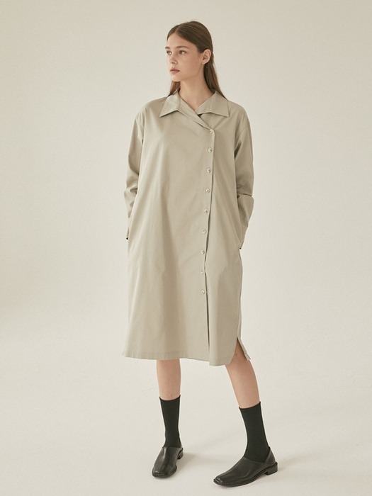 Cotton Wrap Shirt Dress - Beige