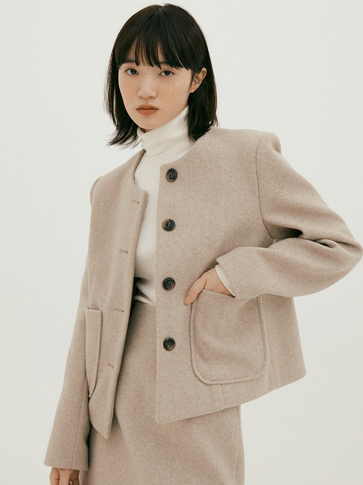 NOI PREPPY TWEED JACKET OATMEAL