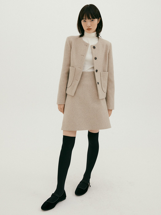 NOI PREPPY TWEED JACKET OATMEAL