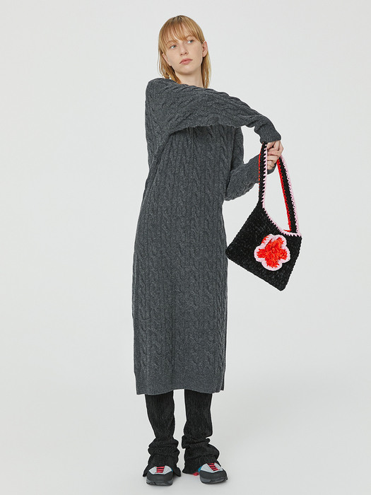 Cable Knit Maxi Dress in Charcoal