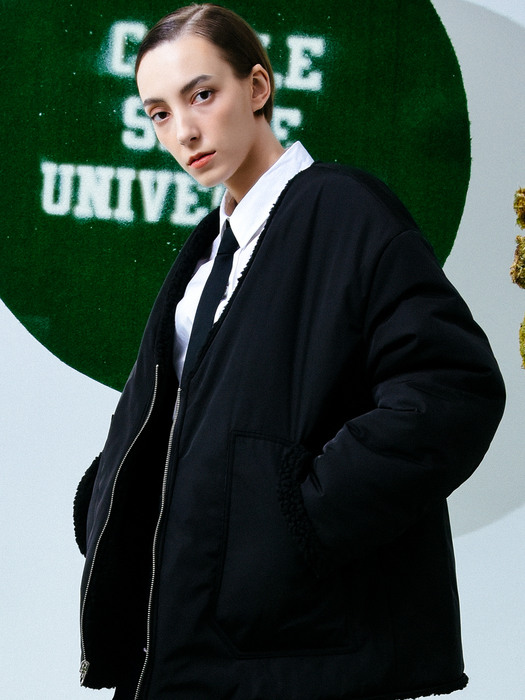 UNISEX Reversible Padded Cardigan Coat (Black)