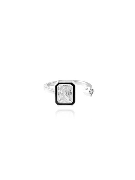 [Silver 925] Black-outline Crystal Logo Signet Ring