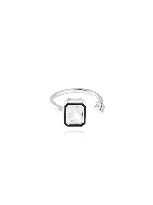 [Silver 925] Black-outline Crystal Logo Signet Ring