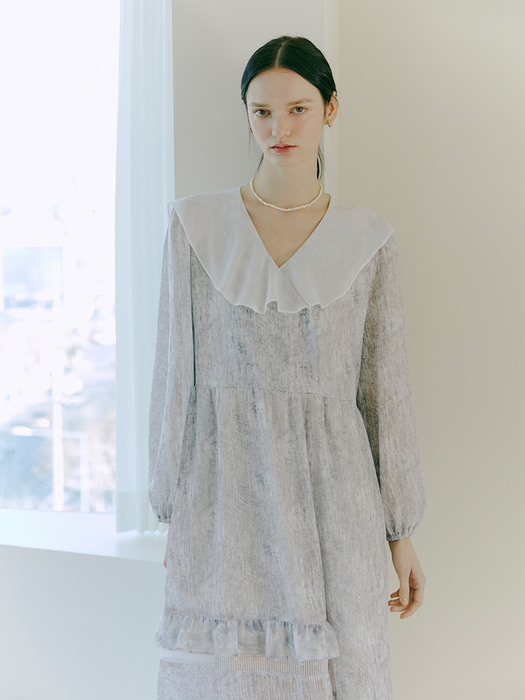 Double-breasted Collar Dress, Light Grey