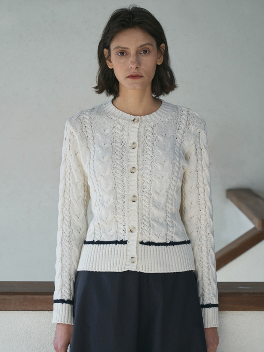 Cotton cable cardigan-Ivory