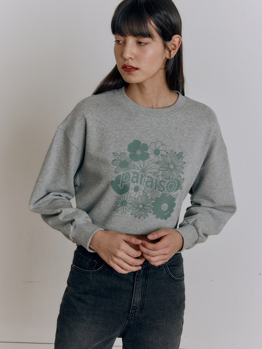 FLOWER PRINT CROPPED SWEATSHIRT [3 Color]