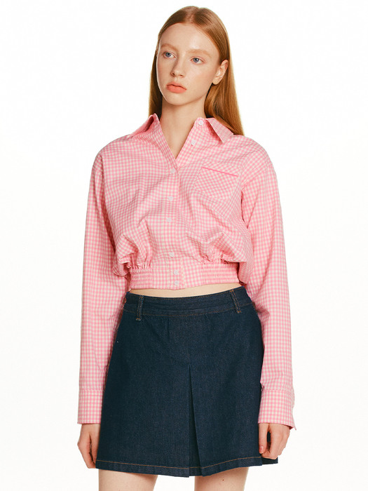 KAILUA Cropped shirt (Cream white/Pink gingham check/Baby pink)