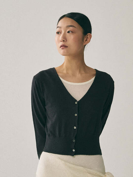 V Neck Basic Cardigan_Charcoal [YC39909_CH]