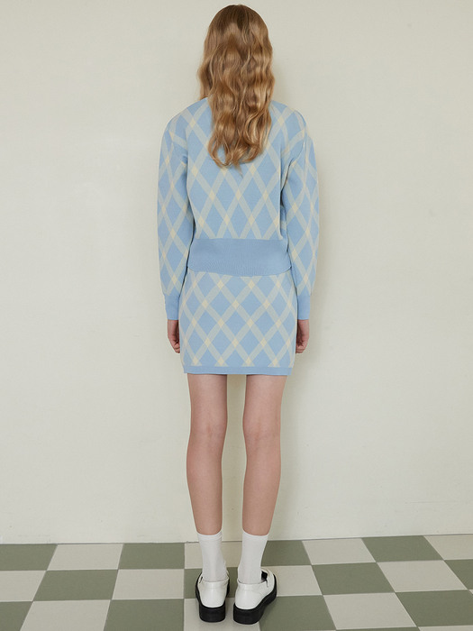 V. check knit cardigan (light blue)