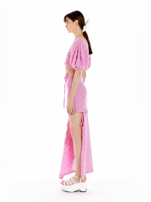 USEE Logo Jacquard Knit Wrap Top - Light Pink