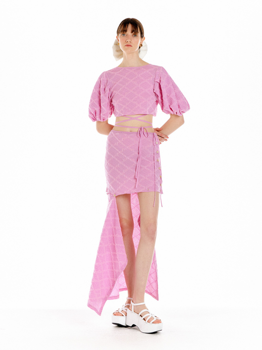 USEE Logo Jacquard Knit Wrap Top - Light Pink