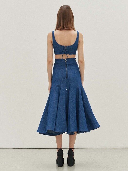 Fyona Linen Denim Mermaid Skirt [Indigo Blue]