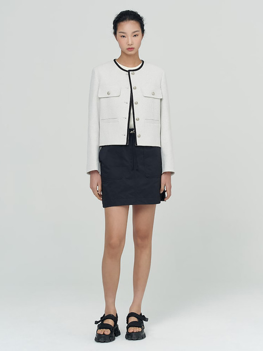 Tweed Combination Jacket  Ivory White(KE2311M050)