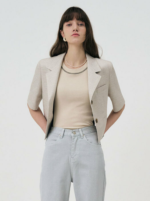 22 Summer_ Light Grey Mini Cropped Blazer 