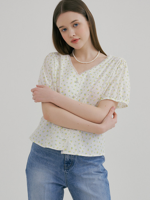 monts 1478 flower lace blouse (yellow)