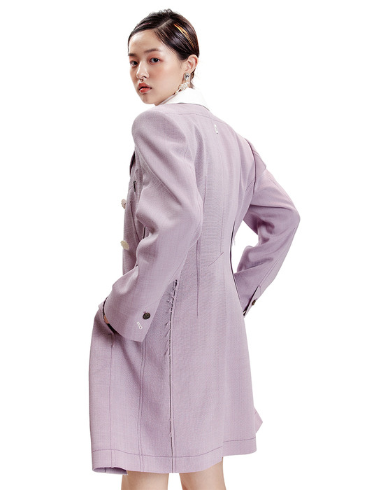 Lavender Split Raw Cut Double-Breasted Coat