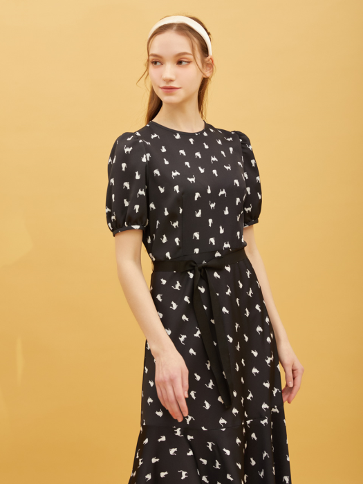 Allover Cat Pattern Dress_BK