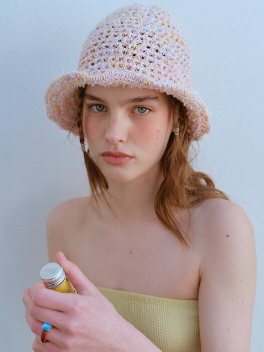 BUTTERFLY KNIT BUCKET HAT, PINK