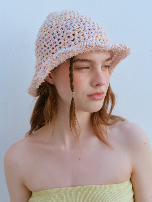 BUTTERFLY KNIT BUCKET HAT, PINK