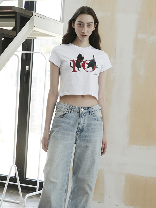 韓国の人気☆【THE ROCKET】☆R RO CAT JADORE CROP T-SHIR.T 더로켓]R RO CAT JADORE CROP T-SHIRT