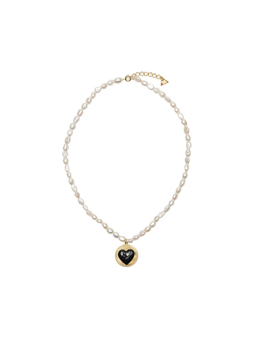 HEART AND PEARL DATING NECKLACE / HRT024-BLACK