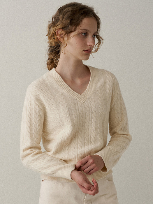 cashmere cable pullover (cream)