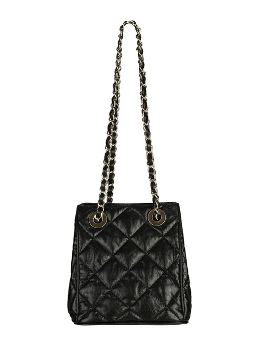 STUD MINI QUILTING BUCKET BAG IN BLACK