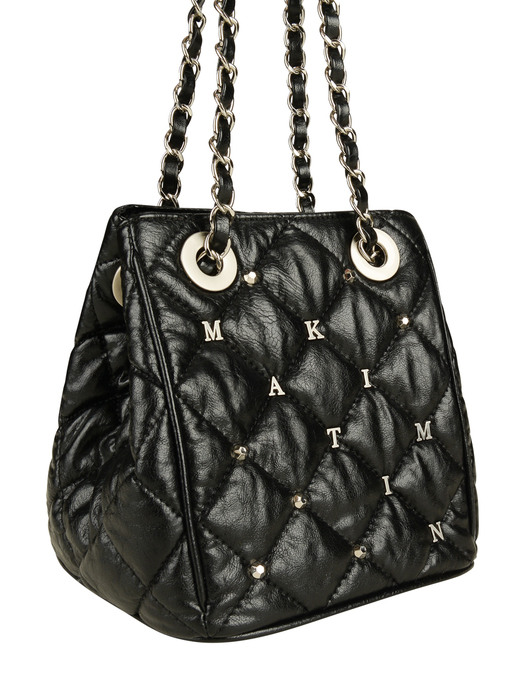 STUD MINI QUILTING BUCKET BAG IN BLACK